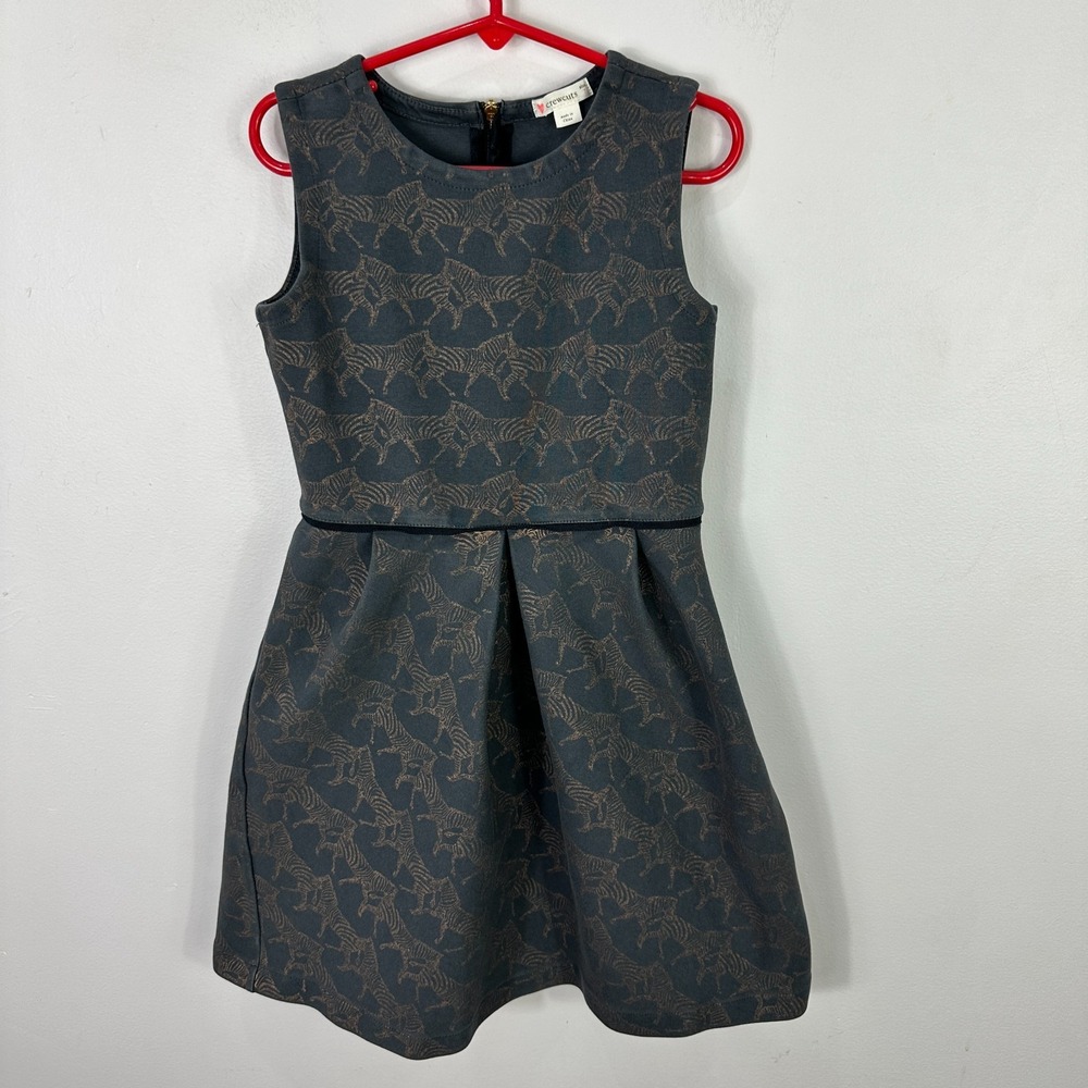 Crewcuts J.Crew Dress Girls 7 Gray Zebra Sleeveless‎ Zipper Preppy Party Cotton